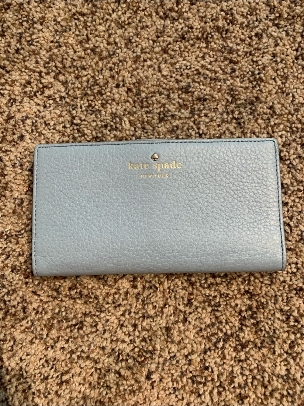 kate spade Pale Blue Pebbled Leather Continental Wallet with Gold Logo